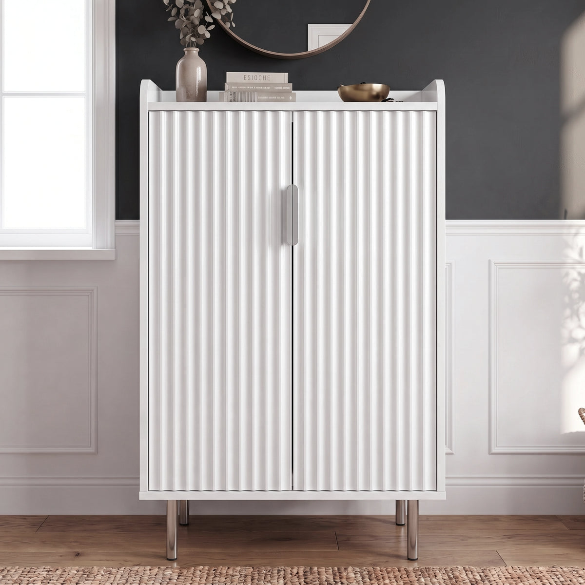 Fluted Painted 5 Tier Shoe Storage Cabinet Hallway