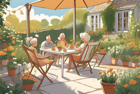 Family enjoying in their garden. 