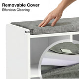 [White] Shoe Storage Bench with Cushion featuring a 3cm thick removable grey fabric cover for easy cleaning