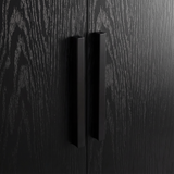 [Black] Close view of natural wood vertical handles mounted on black finish double wardrobe with hanging rail
