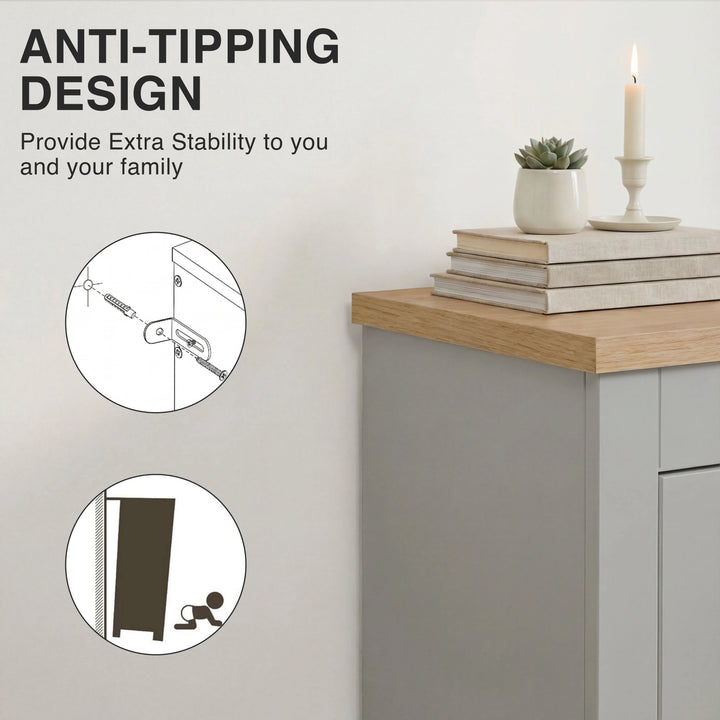 [Grey] Anti-tipping wall anchor design with bracket and strap detail for family safety