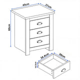 [White] Dimensions diagram showing 45cm width 37cm depth 60cm height with drawer internal measurements