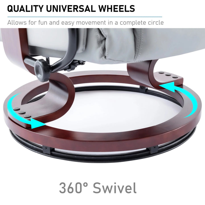 Swivel Recliner Chair with Footstool - Recliner Armchair base showing 360° swivel with quality universal wheels for smooth rotation.