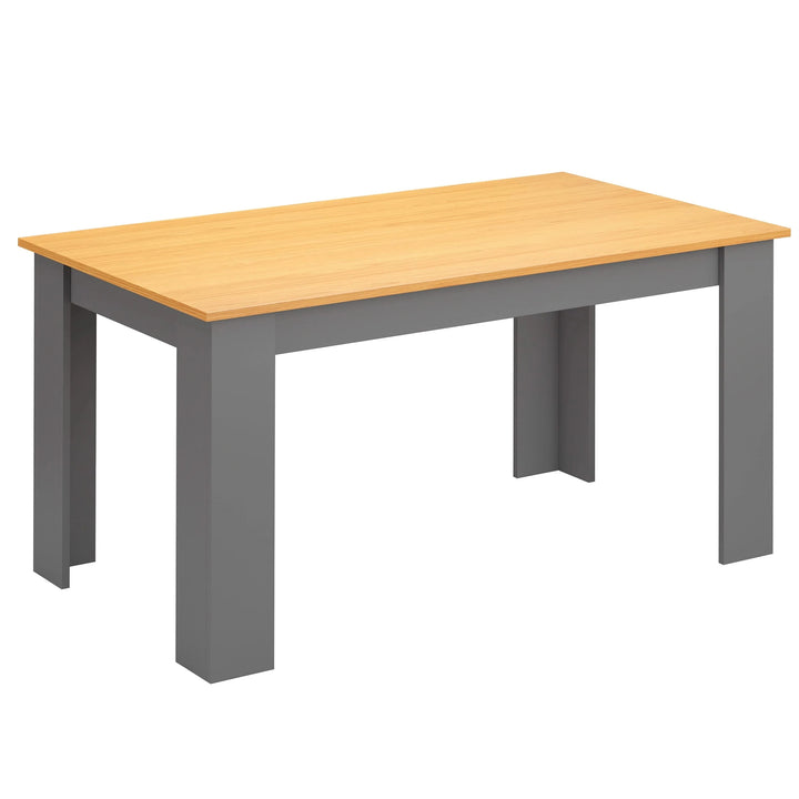 [Oak+Grey] oak topped dining table with grey apron and grey slab end legs three-quarter shot