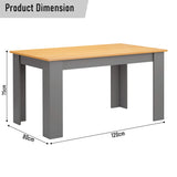 [Oak+Grey] dimension diagram of oak top grey leg dining table at 120cm x 80cm x 75cm