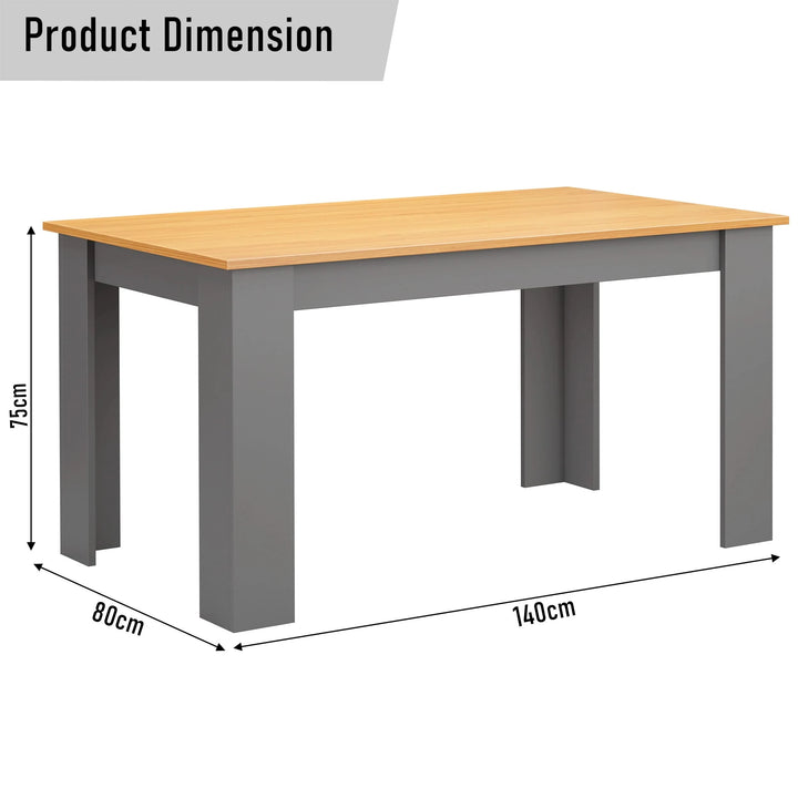 [Oak+Grey] dimension diagram of oak top grey leg dining table at 140cm x 80cm x 75cm
