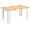 [Oak+White] oak topped dining table with white apron and white slab end legs three-quarter shot