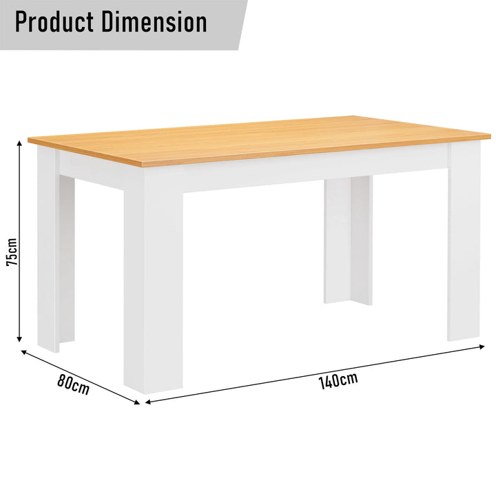 [Oak+White] dimension diagram of oak top white leg dining table at 140cm x 80cm x 75cm