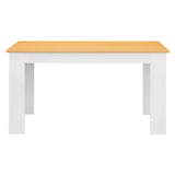 [Oak+White] front elevation of 4 and 6 seater table with white legs supporting oak top
