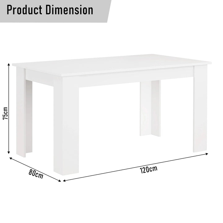 [120 cm | White] dimension diagram of white 4 and 6 seater dining table at 120cm x 80cm x 75cm