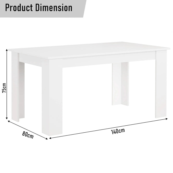 [140 cm | White] dimension diagram of white 4 and 6 seater dining table showing 140cm width 80cm depth 75cm height