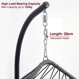 [Grey] Close-up of black egg chair stand top with spring and 28cm adjustable chain above grey rattan