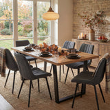 [6 Seater | Grey] Fall-styled Aldridge 6 seater set with grey ribbed chairs beside a sideboard and stone wall.