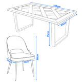[4 Seater | Green] Aldridge dining set diagram shows table 160 x 90 x 75 cm and green chair 50 cm wide, 86 cm tall.