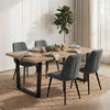 [4 Seater | Grey] Aldridge dining table seats 4 grey ribbed chairs on jute rug with table set for dinner.