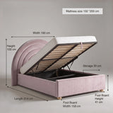 [Pink | King] Size guide: mattress 150 x 200 cm; 190 cm wide headboard; 158 wide x 214 long bed; storage 30 cm