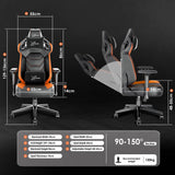 [Black + Orange] Xstriker Gaming Chair with ergonomic racing design, 4D armrests, 90-150° recline, and adjustable height for optimal comfort and support.