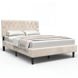 [Double | Beige] Velvet Chesterfield bed angled view with throw blanket on white background showing profile