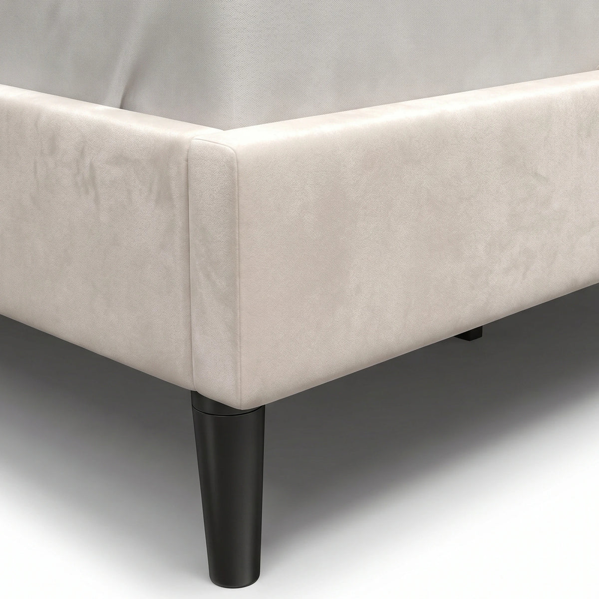 [Double | Beige] Velvet bed side frame close-up showing soft beige fabric texture and clean stitching detail