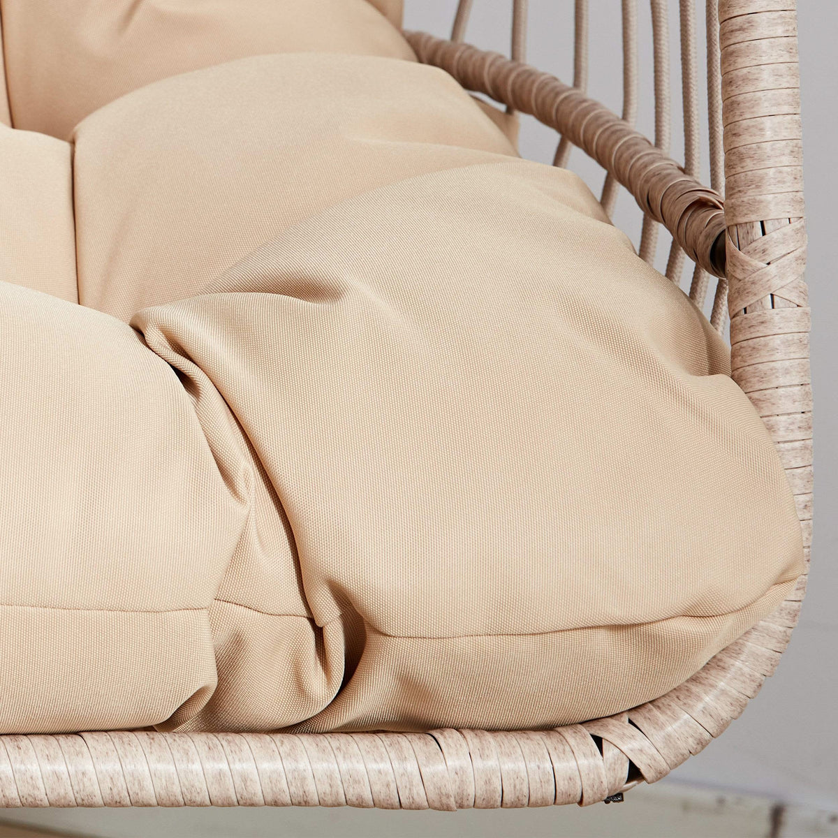 [Beige] Egg chair with cushion and stand, featuring a weight capacity of 150kg for durability and comfort