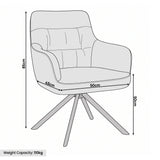 [Beige | Set of 4] Swivel dining chair size guide showing 85cm high, 50cm wide, 45cm deep, 50cm seat height & 110kg capacity.