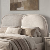 [Double | Beige] Embracea double-arch headboard close-up showing textured fabric upholstery and softly curved silhouette
 