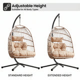 [Beige] Two hanging egg chairs with adjustable height options on a white background