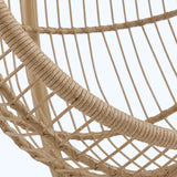 [Beige] Close-up of a woven chair with natural fiber on a white background