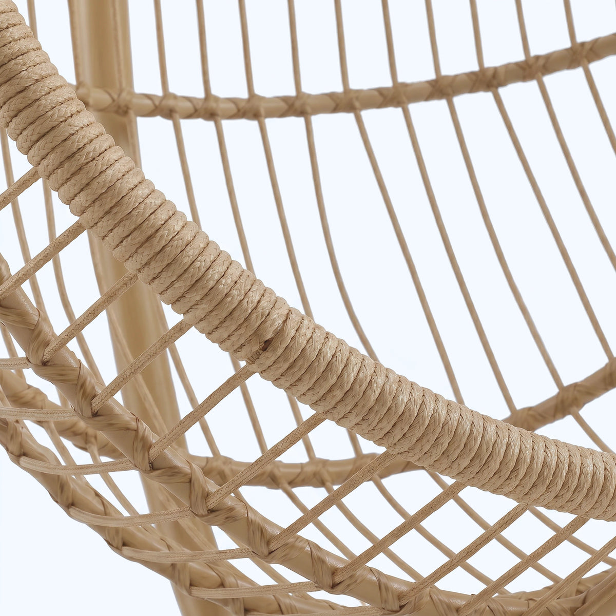 [Beige] Close-up of a woven chair with natural fiber on a white background