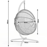 [Beige] Measurement chart of a hanging chair with dimensions labeled