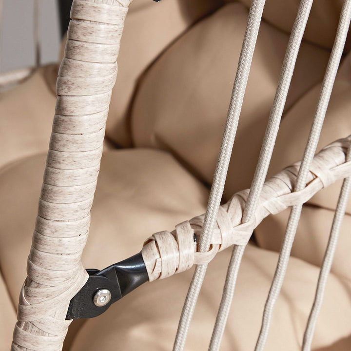 [Beige] Hanging egg chair with cushion and non-slip pads for extra grip and relaxed use