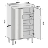 [Black] Flutrina shoe cabinet dimension diagram showing W60 x D28 x H90cm with 15cm shelf spacing and 36cm depth