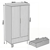 [Black]  2 door wardrobe measurement diagram showing height 180 cm, width 90 cm, and depth 55 cm layout