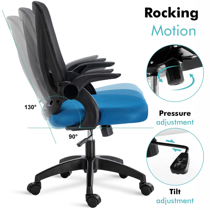 [Black+ Blue] Black and blue comfortable desk chair with adjustable height and tilt lock for ultimate comfort while working.
