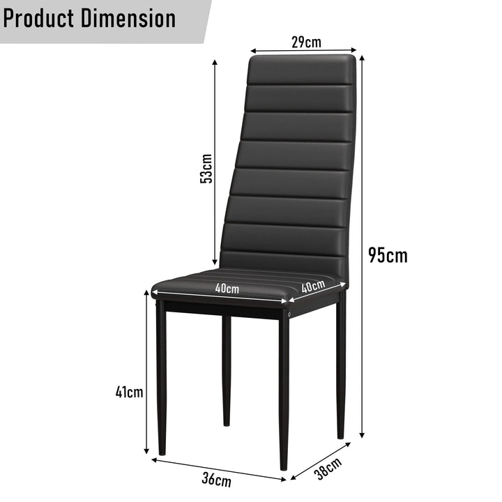 [6 Seater | Black] Black PU dining chair dimensions 95cm height 40cm width 38cm depth diagram