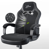 [Black] Xstriker Kids Gaming Chair with breathable fabric, padded armrests, and ergonomic backrest for home office or study desk use. Ideal for children’s gaming setup.