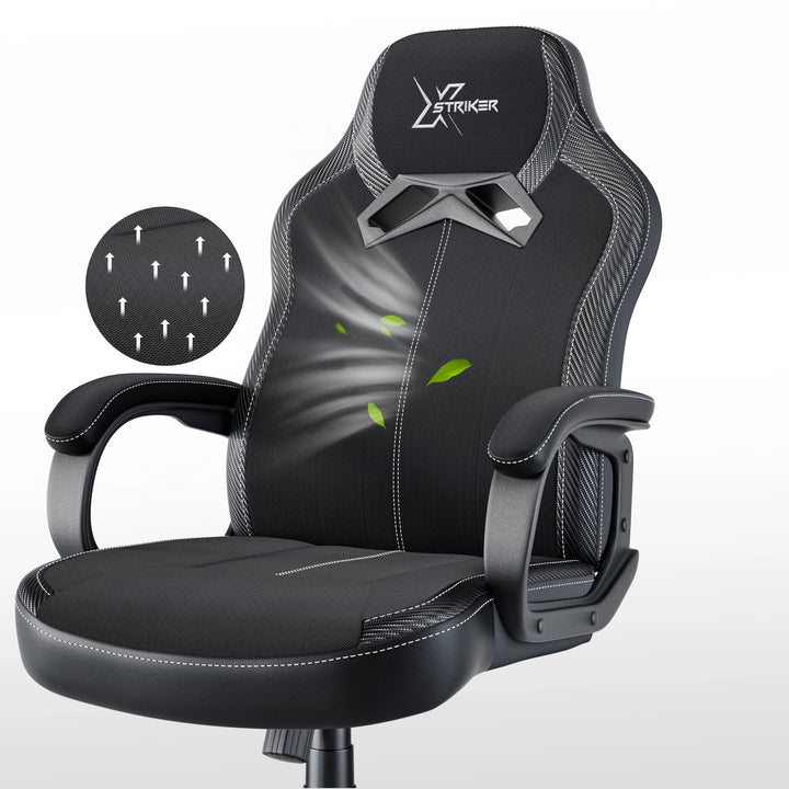 [Black] Xstriker Kids Gaming Chair with breathable fabric, padded armrests, and ergonomic backrest for home office or study desk use. Ideal for children’s gaming setup.