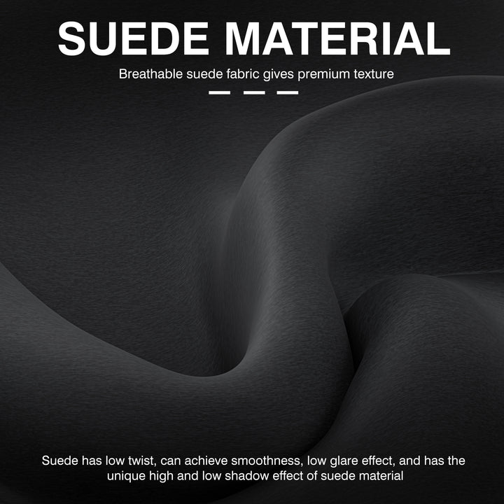 [Black] Suede material texture with descriptive text on a dark background