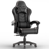 [Black] Gaming chair for adults with lumbar support and padded armrest in black leather finish, ideal for long gaming or office sessions. Features high backrest, headrest pillow.