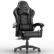 [Black] Gaming chair for adults with lumbar support and padded armrest in black leather finish, ideal for long gaming or office sessions. Features high backrest, headrest pillow.