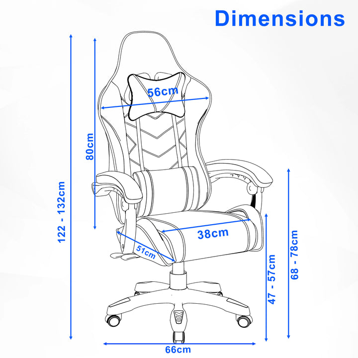 [Black] Diagram of an office chair with labeled dimensions on a white background