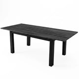 [140cm | Black] Extended table on white background with longer wood-grain top, square legs, and centre support frame