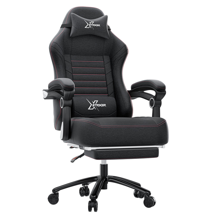 [Black] Black gaming chair with red accents on a white background