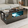 [Black] Black high gloss LED coffee table beside grey sofa with twigs vase and bowl styled on top