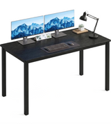 [120 X 50 cm] Home Office Desk shown on plain white background with dual monitors, keyboard, mouse, anglepoise lamp, and succulent in white pot