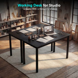 [100 X 50 cm] Black home office desk 100cm in art studio with sketches, laptop and brushes on top