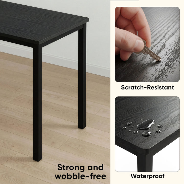 [120 X 50 cm] Black home office desk 120cm leg close-up with scratch-resistant and waterproof callouts