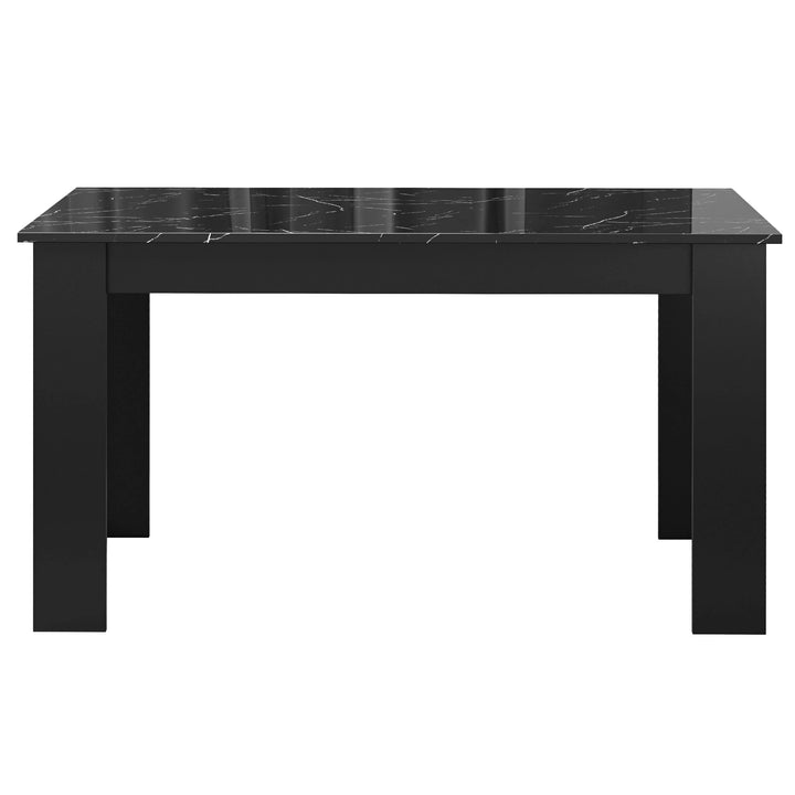 [6 Seater | Grey] Rectangular gloss black marble dining table with thick legs, suitable for 4 to 6 seat arrangements.