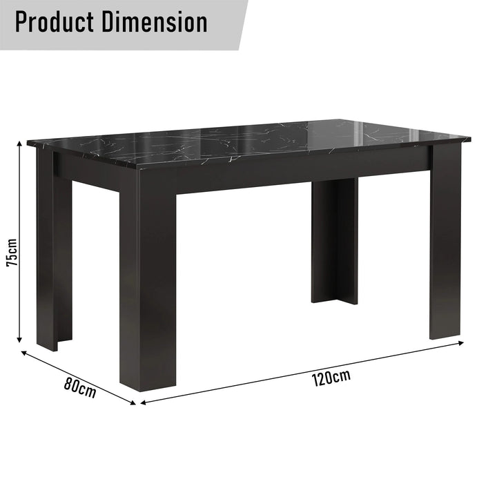 [4 Seater | Grey] Dining table size: 120cm x 80cm x 75cm, featuring a high gloss black marble finish, ideal for 4 to 6 seat dining arrangements.