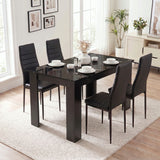 [4 Seater | Black] Gloss Black Marble Finish 4-6 Seater Dining Table and Chairs Set showing four black chairs and plates.
